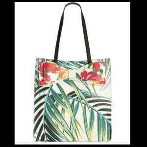 NWOT Beaty Johnson Palm Leaf & Floral Bow Tote
